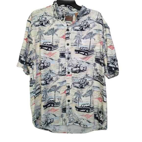 Clearwater Outfitters L Palm Tree Truck Shirt Beach Casual Summer Button Down - Picture 1 of 9